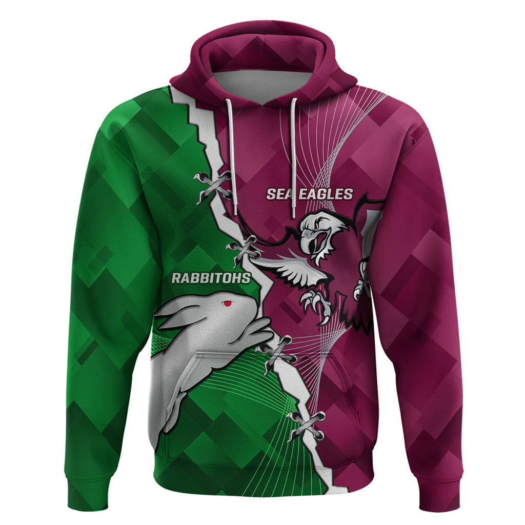 Personalised Rabbitohs And Eagles Rugby Hoodie NRL 2024 Dynamic Together - Vibe Hoodie Shop