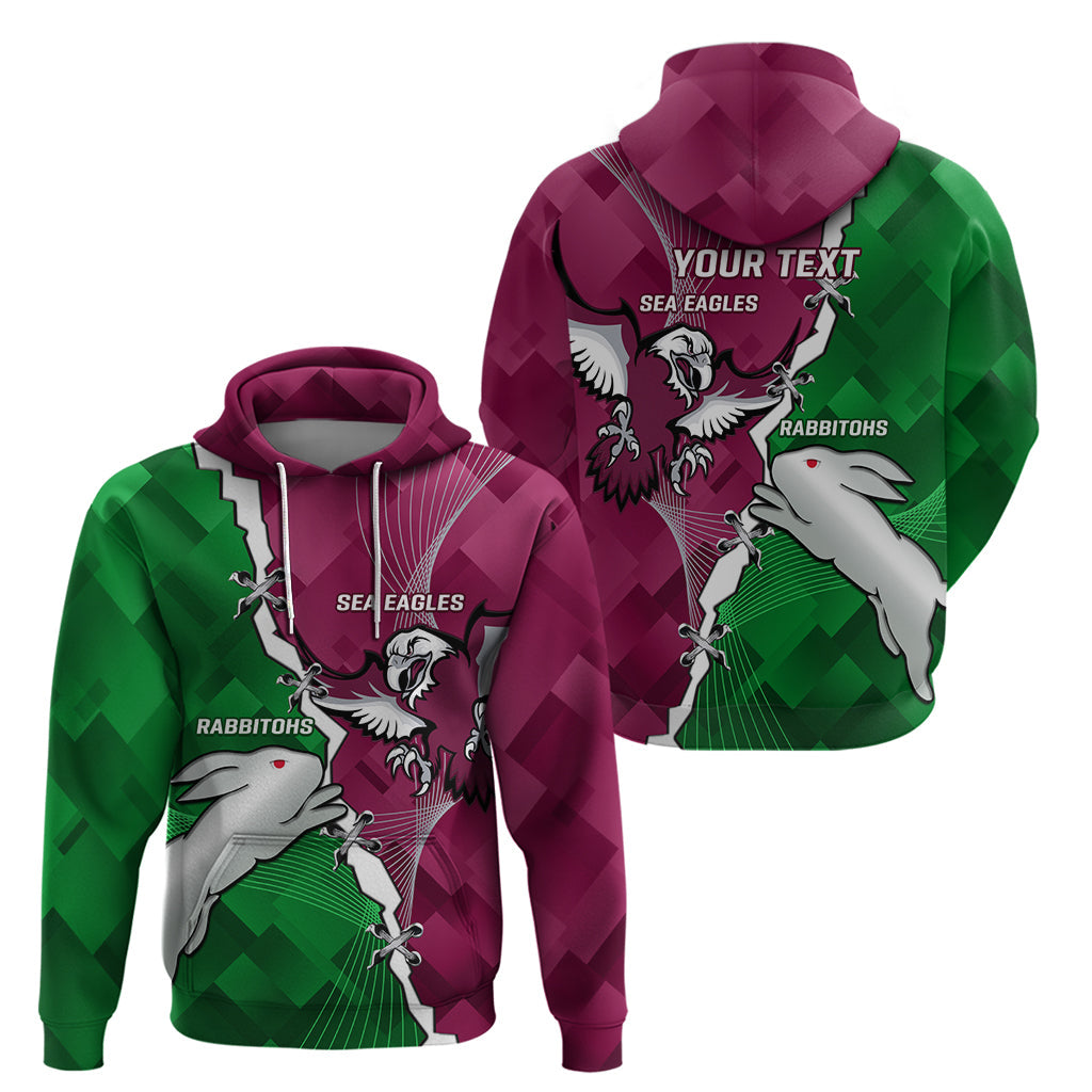 Personalised Rabbitohs And Eagles Rugby Hoodie NRL 2024 Dynamic Together - Vibe Hoodie Shop