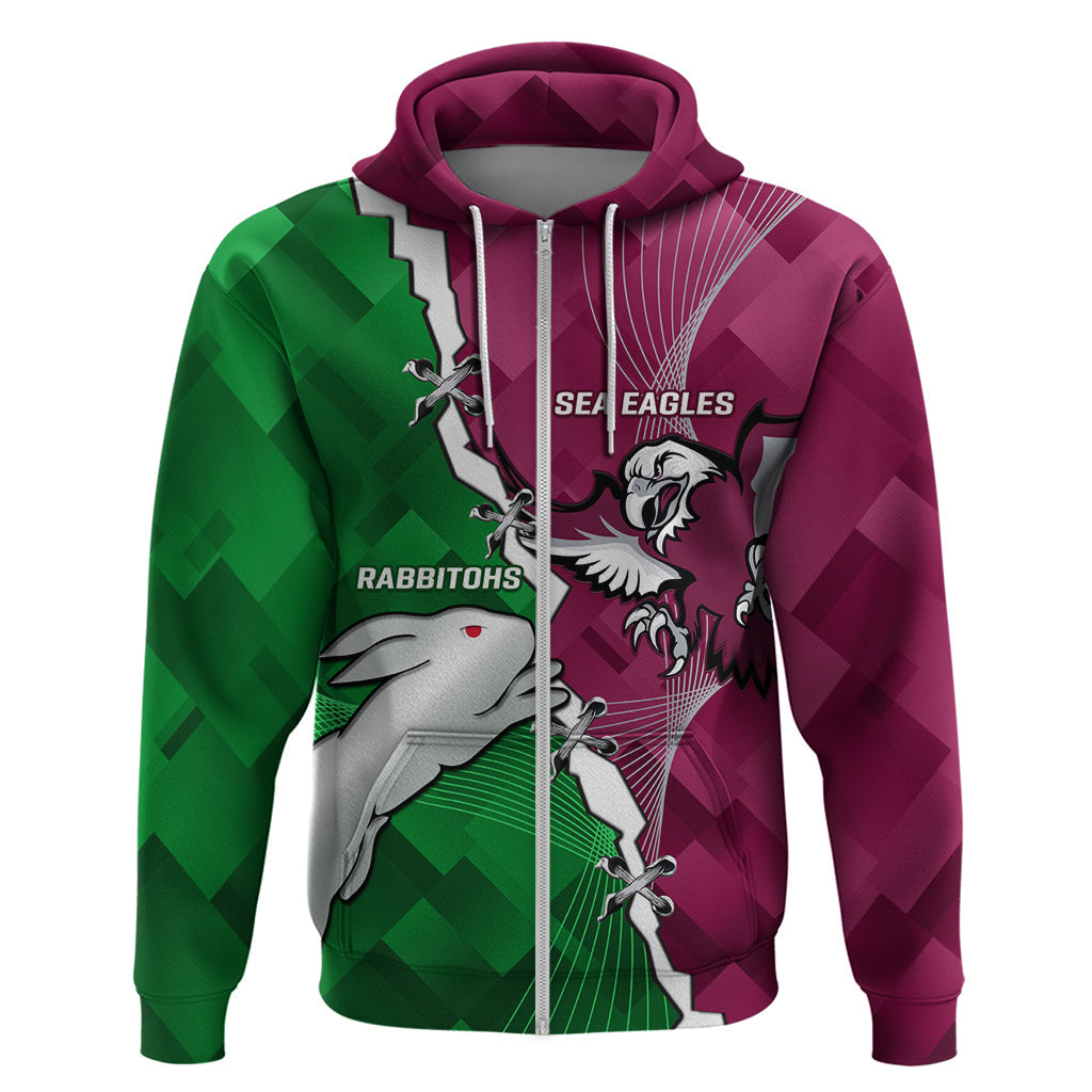 Personalised Rabbitohs And Eagles Rugby Hoodie NRL 2024 Dynamic Together - Vibe Hoodie Shop