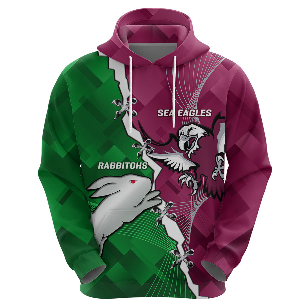 Personalised Rabbitohs And Eagles Rugby Hoodie NRL 2024 Dynamic Together - Vibe Hoodie Shop