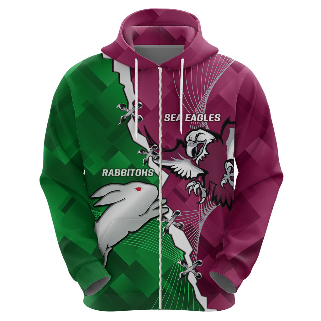 Personalised Rabbitohs And Eagles Rugby Hoodie NRL 2024 Dynamic Together - Vibe Hoodie Shop
