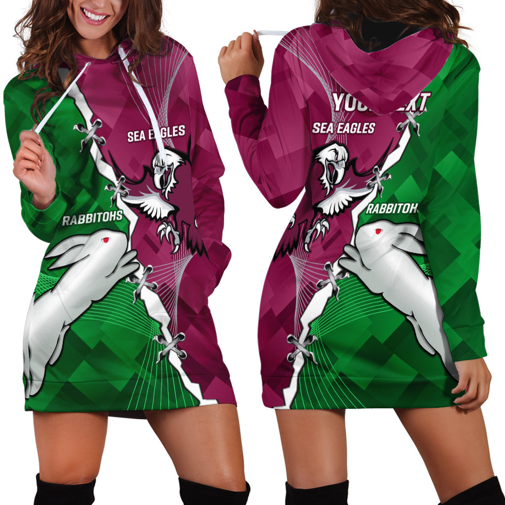 Personalised Rabbitohs And Eagles Rugby Hoodie Dress NRL 2024 Dynamic Together - Vibe Hoodie Shop