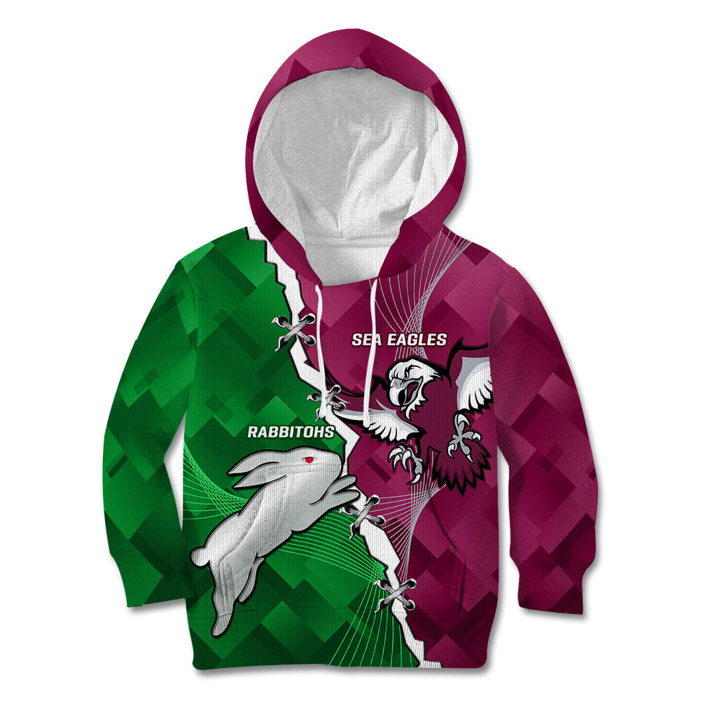 Personalised Rabbitohs And Eagles Rugby Kid Hoodie NRL 2024 Dynamic Together - Vibe Hoodie Shop