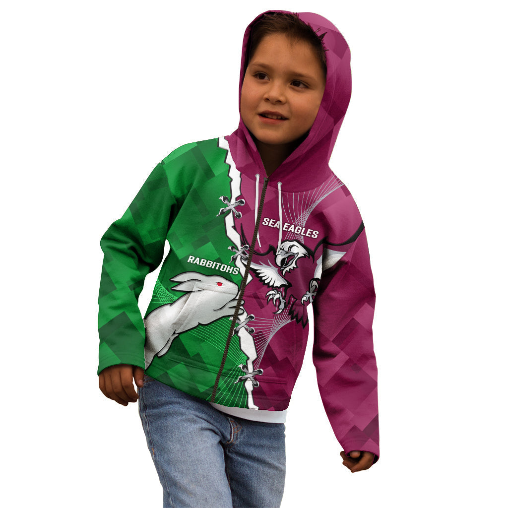 Personalised Rabbitohs And Eagles Rugby Kid Hoodie NRL 2024 Dynamic Together - Vibe Hoodie Shop