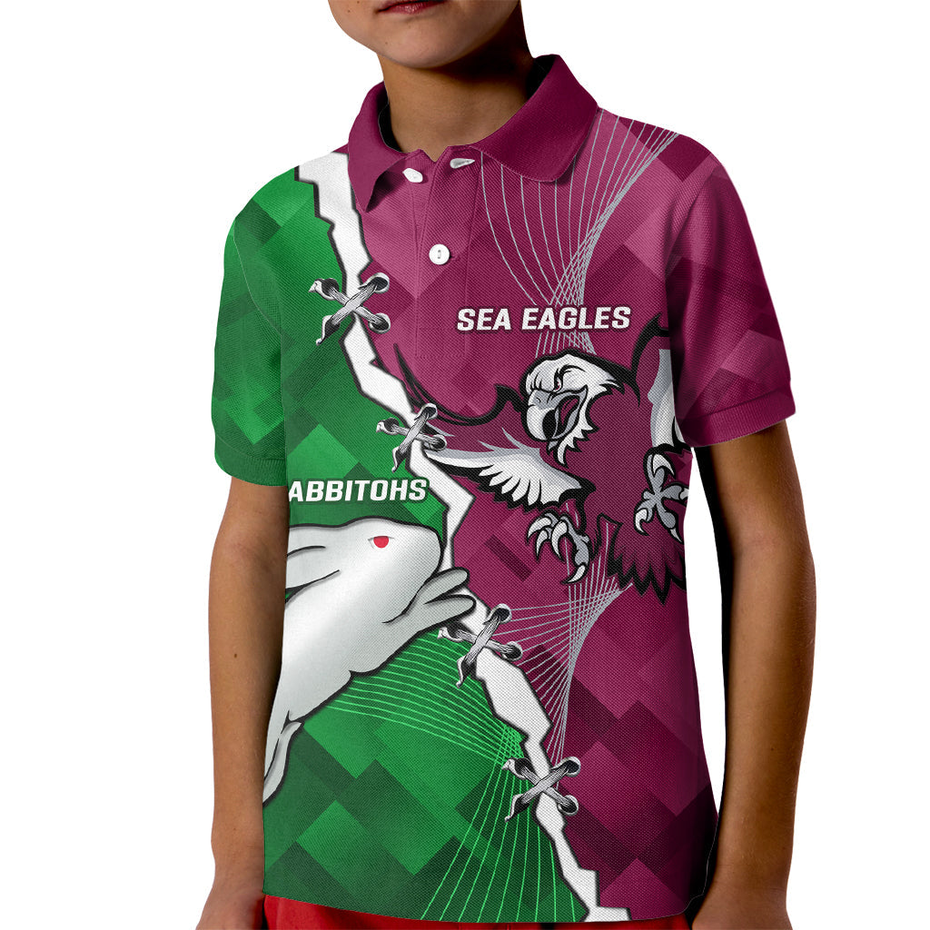 Personalised Rabbitohs And Eagles Rugby Kid Polo Shirt NRL 2024 Dynamic Together - Vibe Hoodie Shop