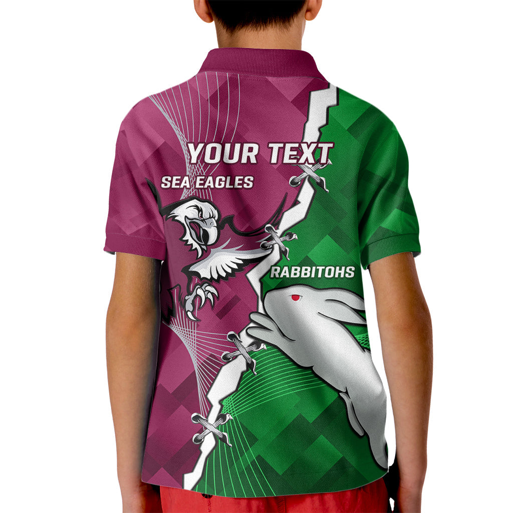 Personalised Rabbitohs And Eagles Rugby Kid Polo Shirt NRL 2024 Dynamic Together - Vibe Hoodie Shop