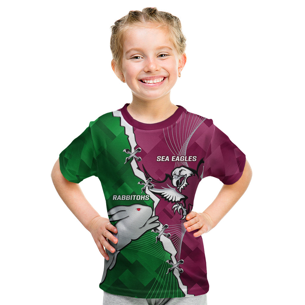 Personalised Rabbitohs And Eagles Rugby Kid T Shirt NRL 2024 Dynamic Together - Vibe Hoodie Shop