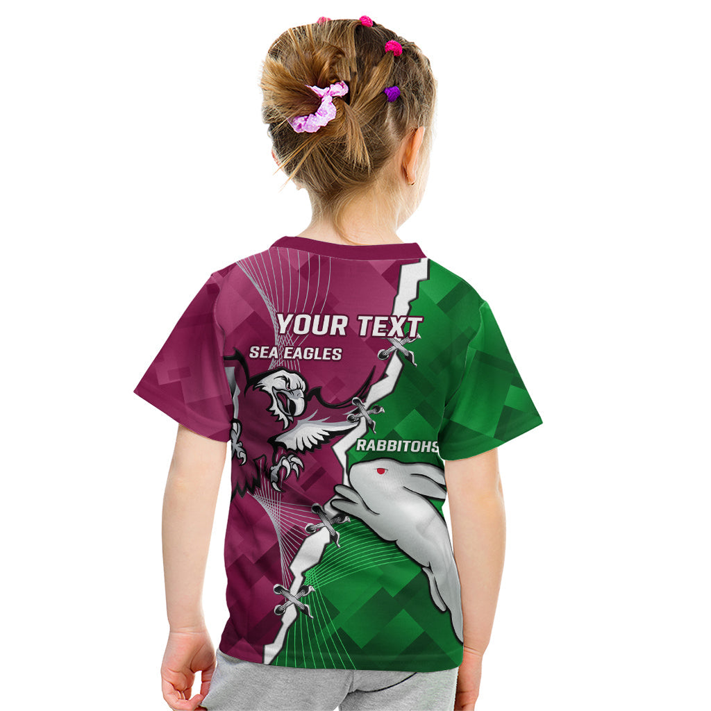 Personalised Rabbitohs And Eagles Rugby Kid T Shirt NRL 2024 Dynamic Together - Vibe Hoodie Shop