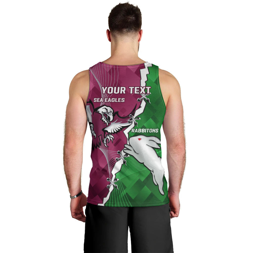 Personalised Rabbitohs And Eagles Rugby Men Tank Top NRL 2024 Dynamic Together - Vibe Hoodie Shop