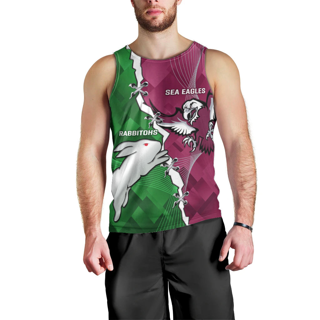 Personalised Rabbitohs And Eagles Rugby Men Tank Top NRL 2024 Dynamic Together - Vibe Hoodie Shop