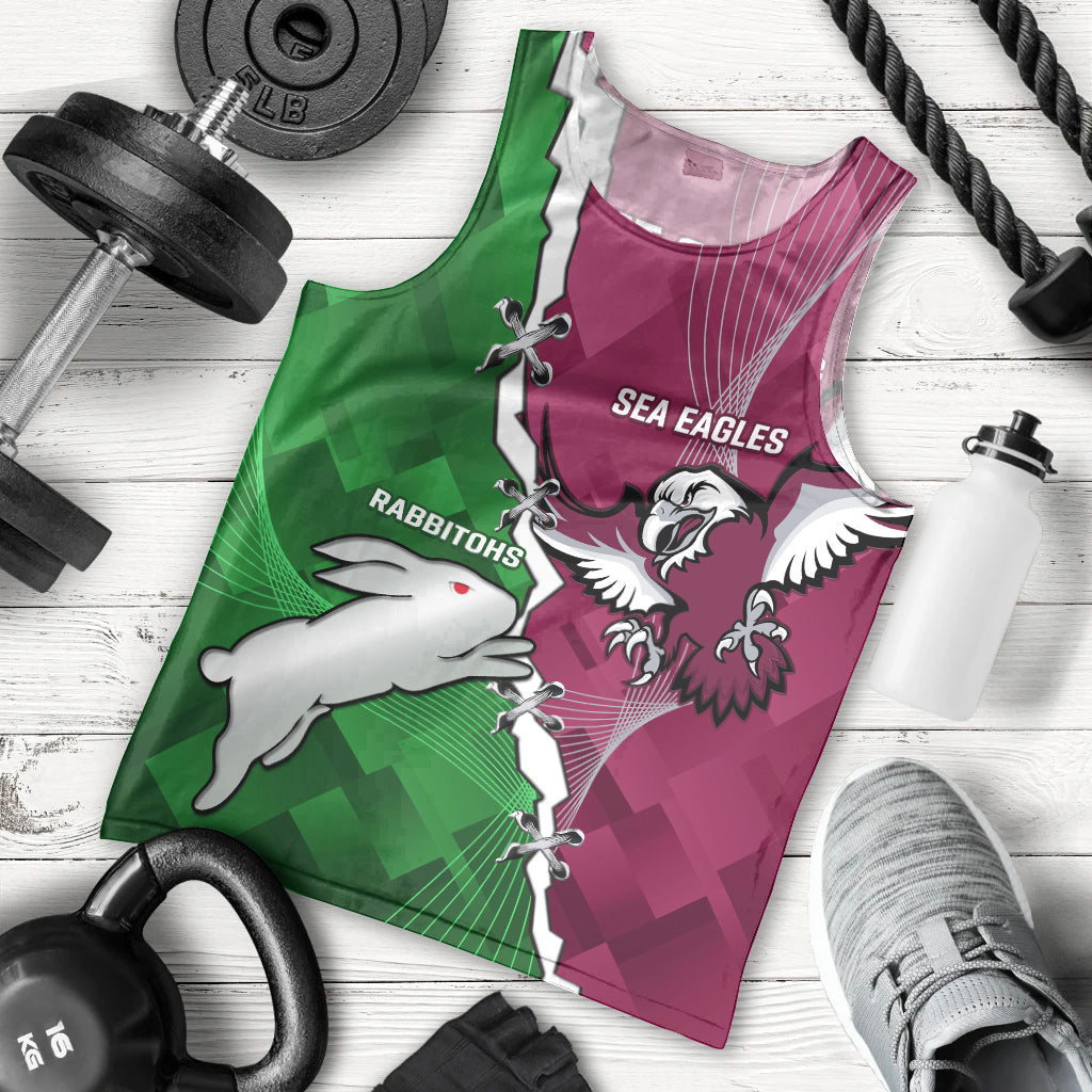 Personalised Rabbitohs And Eagles Rugby Men Tank Top NRL 2024 Dynamic Together - Vibe Hoodie Shop