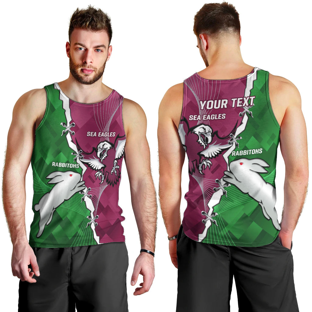 Personalised Rabbitohs And Eagles Rugby Men Tank Top NRL 2024 Dynamic Together - Vibe Hoodie Shop