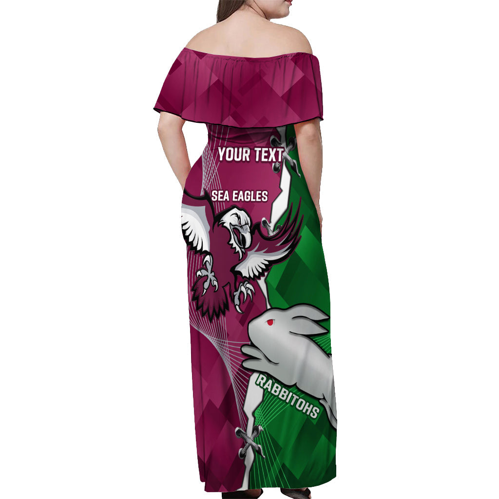 Personalised Rabbitohs And Eagles Rugby Off Shoulder Maxi Dress NRL 2024 Dynamic Together