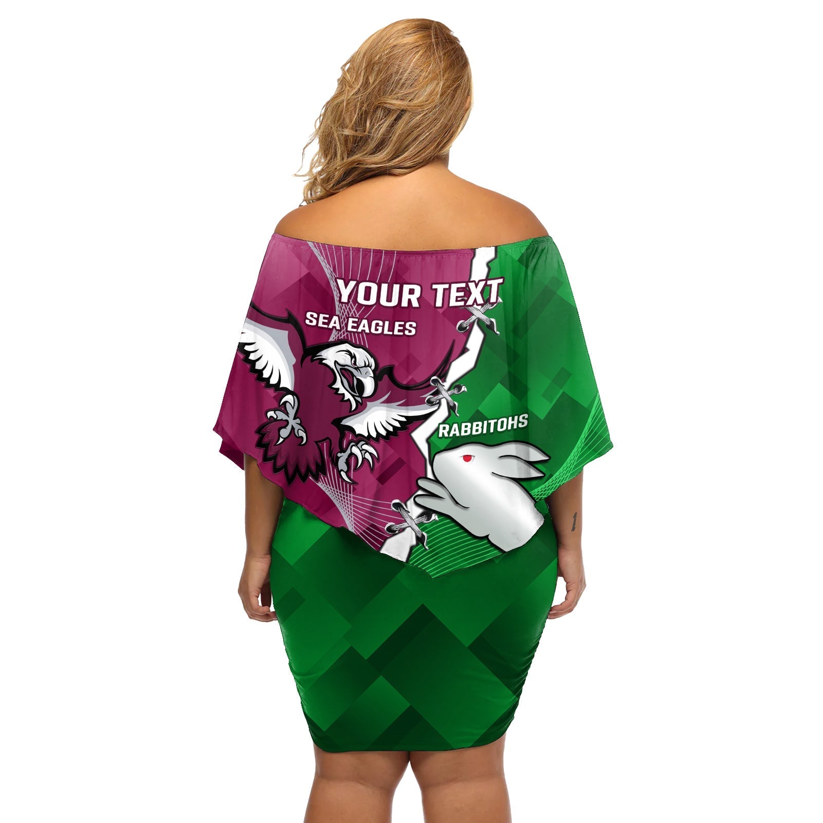 Personalised Rabbitohs And Eagles Rugby Off Shoulder Short Dress NRL 2024 Dynamic Together