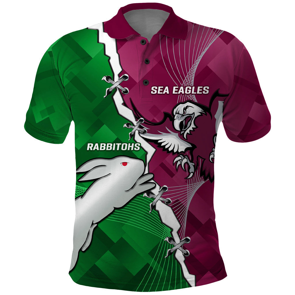 Personalised Rabbitohs And Eagles Rugby Polo Shirt NRL 2024 Dynamic Together - Vibe Hoodie Shop