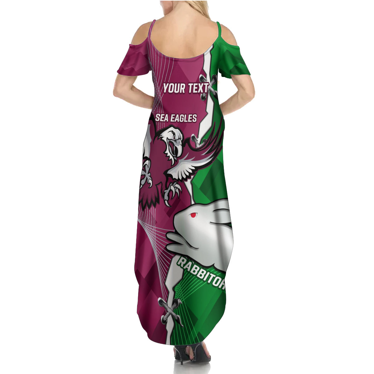 Personalised Rabbitohs And Eagles Rugby Summer Maxi Dress NRL 2024 Dynamic Together