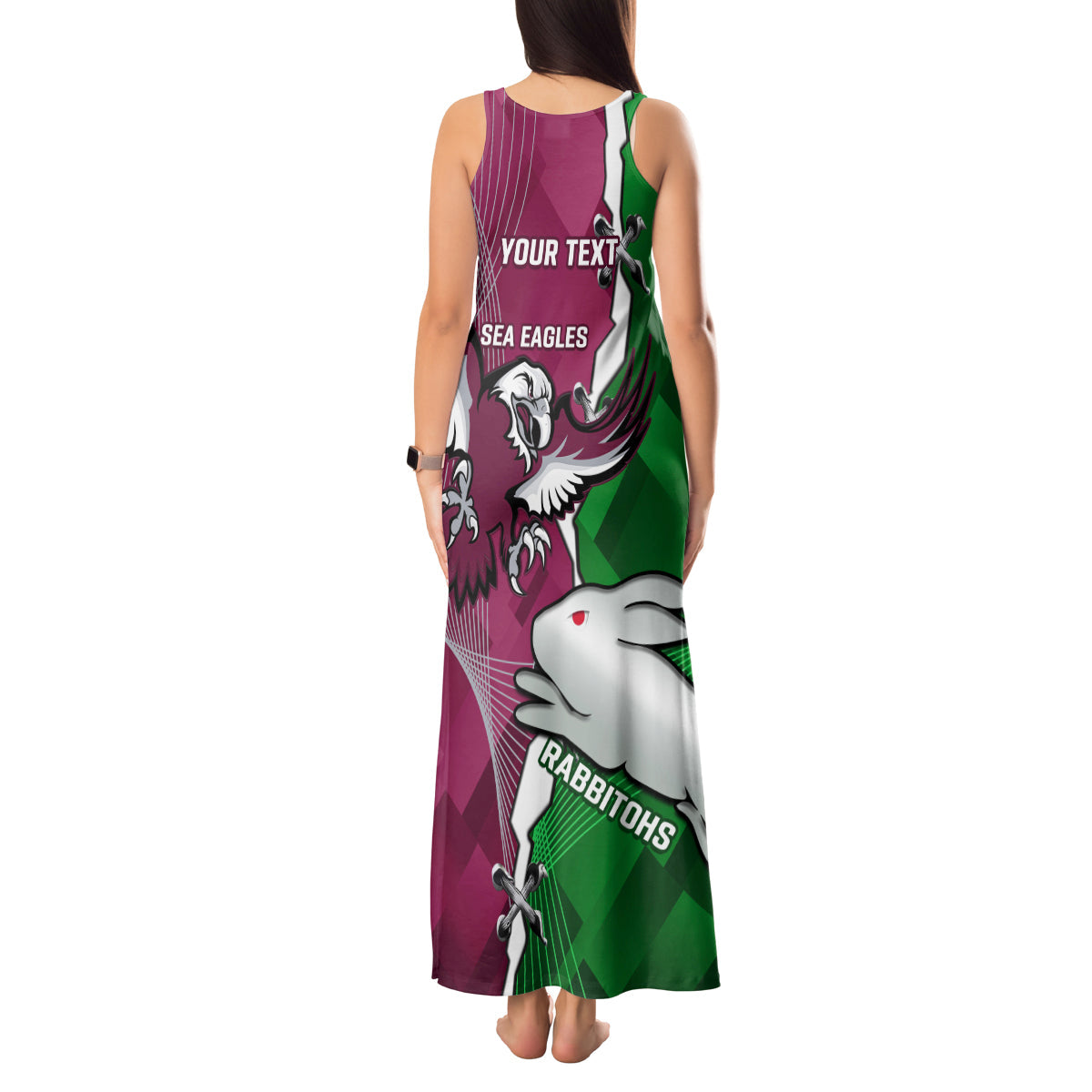 Personalised Rabbitohs And Eagles Rugby Tank Maxi Dress NRL 2024 Dynamic Together