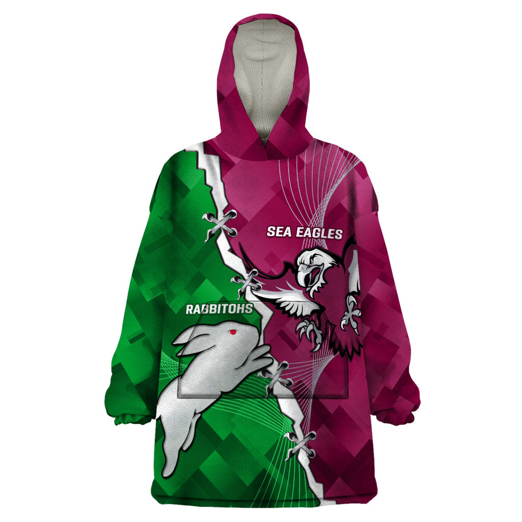 Personalised Rabbitohs And Eagles Rugby Wearable Blanket Hoodie NRL 2024 Dynamic Together - Vibe Hoodie Shop