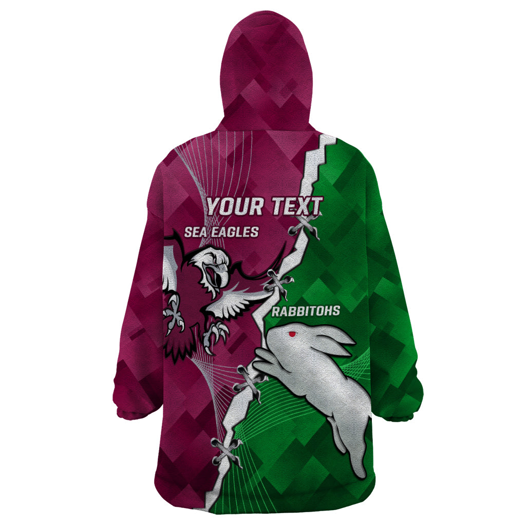 Personalised Rabbitohs And Eagles Rugby Wearable Blanket Hoodie NRL 2024 Dynamic Together - Vibe Hoodie Shop