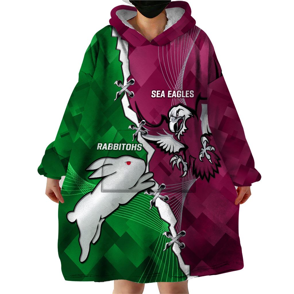 Personalised Rabbitohs And Eagles Rugby Wearable Blanket Hoodie NRL 2024 Dynamic Together - Vibe Hoodie Shop