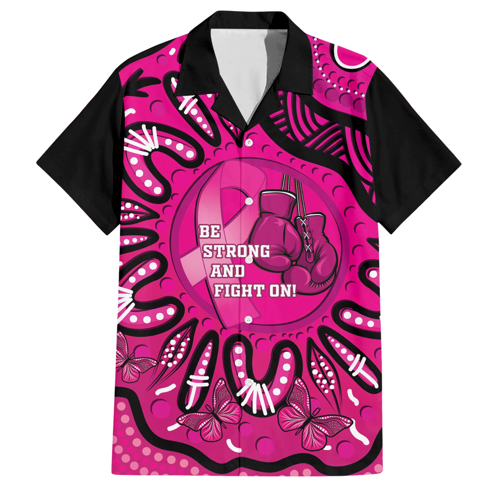 Personalised Australia Breast Cancer Hawaiian Shirt Pink Boxing Ribbon Be Strong And Fight On - Vibe Hoodie Shop