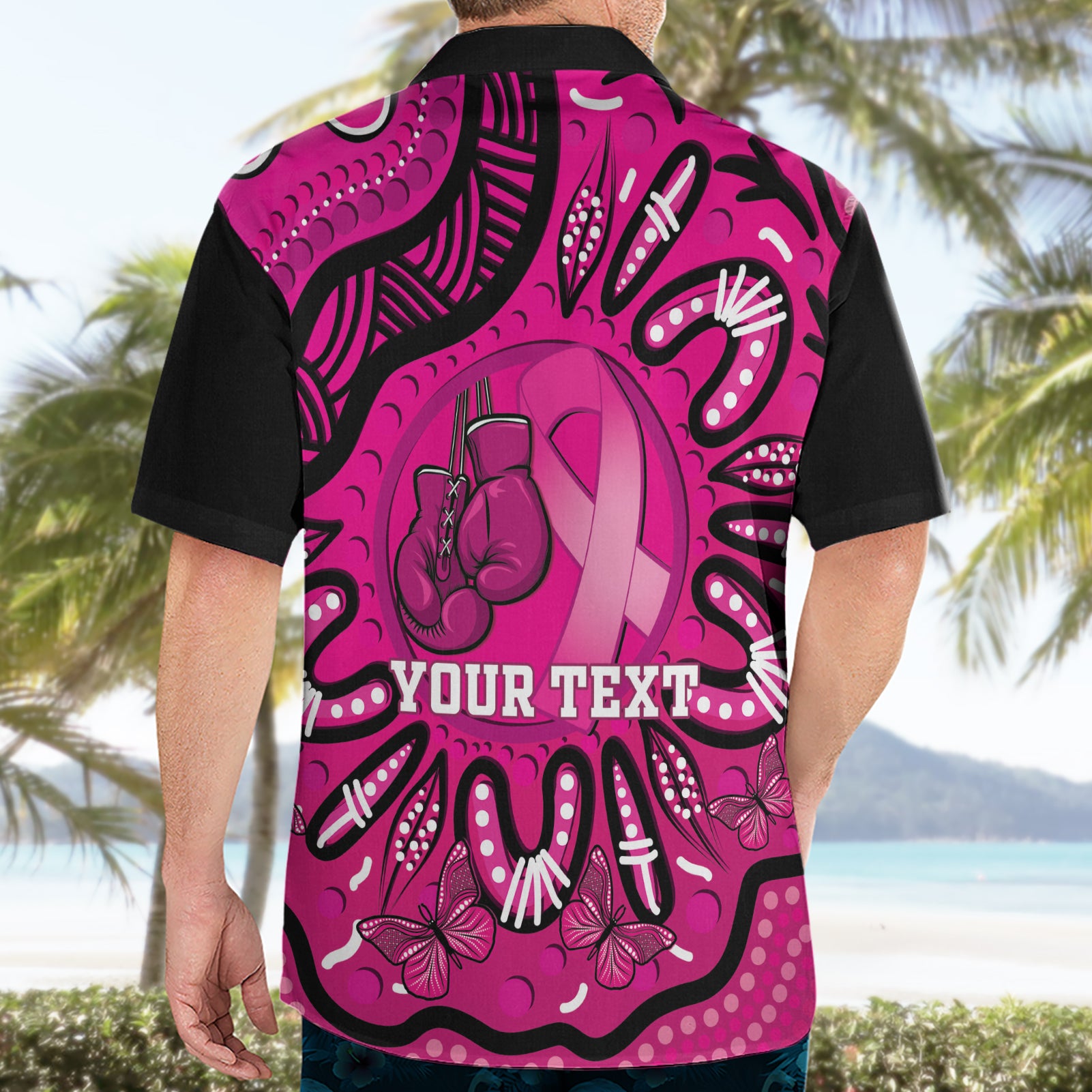 Personalised Australia Breast Cancer Hawaiian Shirt Pink Boxing Ribbon Be Strong And Fight On - Vibe Hoodie Shop