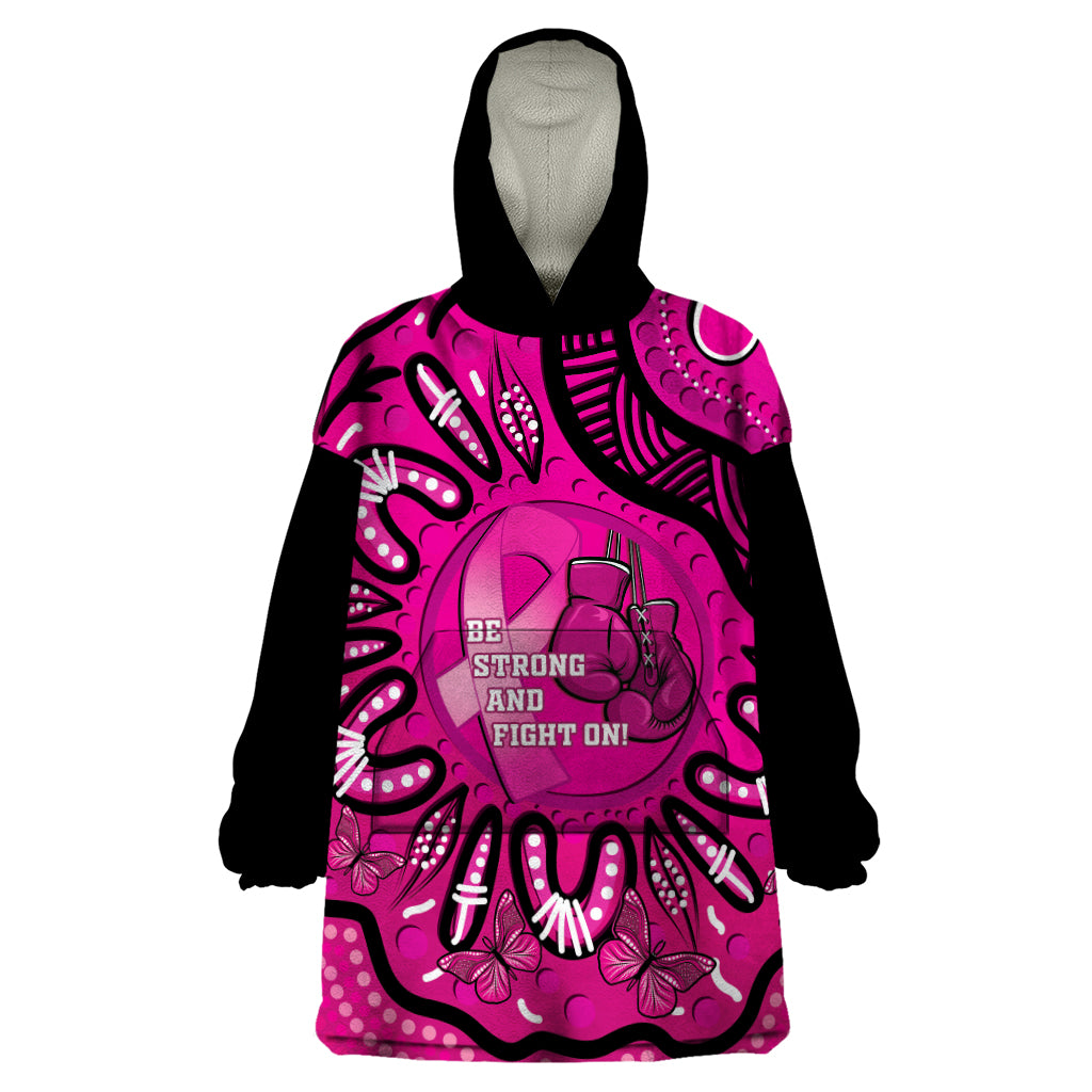 Personalised Australia Breast Cancer Wearable Blanket Hoodie Pink Boxing Ribbon Be Strong And Fight On - Vibe Hoodie Shop