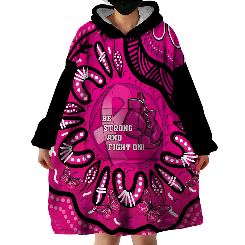 Personalised Australia Breast Cancer Wearable Blanket Hoodie Pink Boxing Ribbon Be Strong And Fight On - Vibe Hoodie Shop