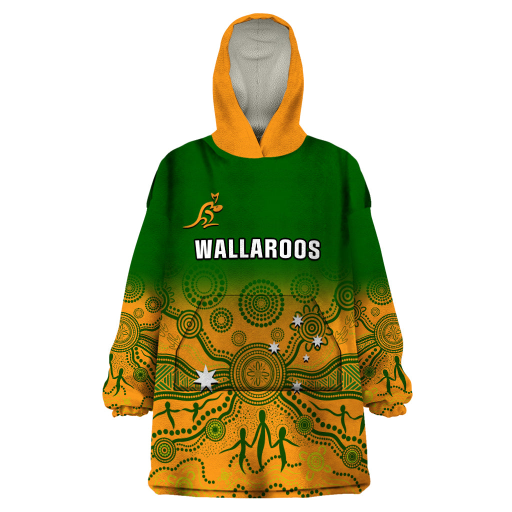 Personalised Australia Rugby Wearable Blanket Hoodie Go Wallaroos Pacific Indigenous Version 2023 - Vibe Hoodie Shop