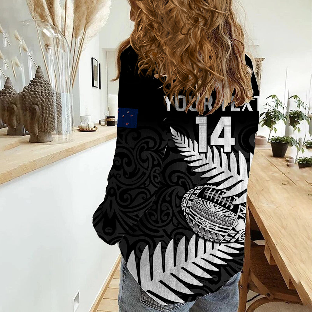 Personalised Aotearoa Rugby Women Casual Shirt Go Black Fern Pacific NZ Maori 2023 - Vibe Hoodie Shop