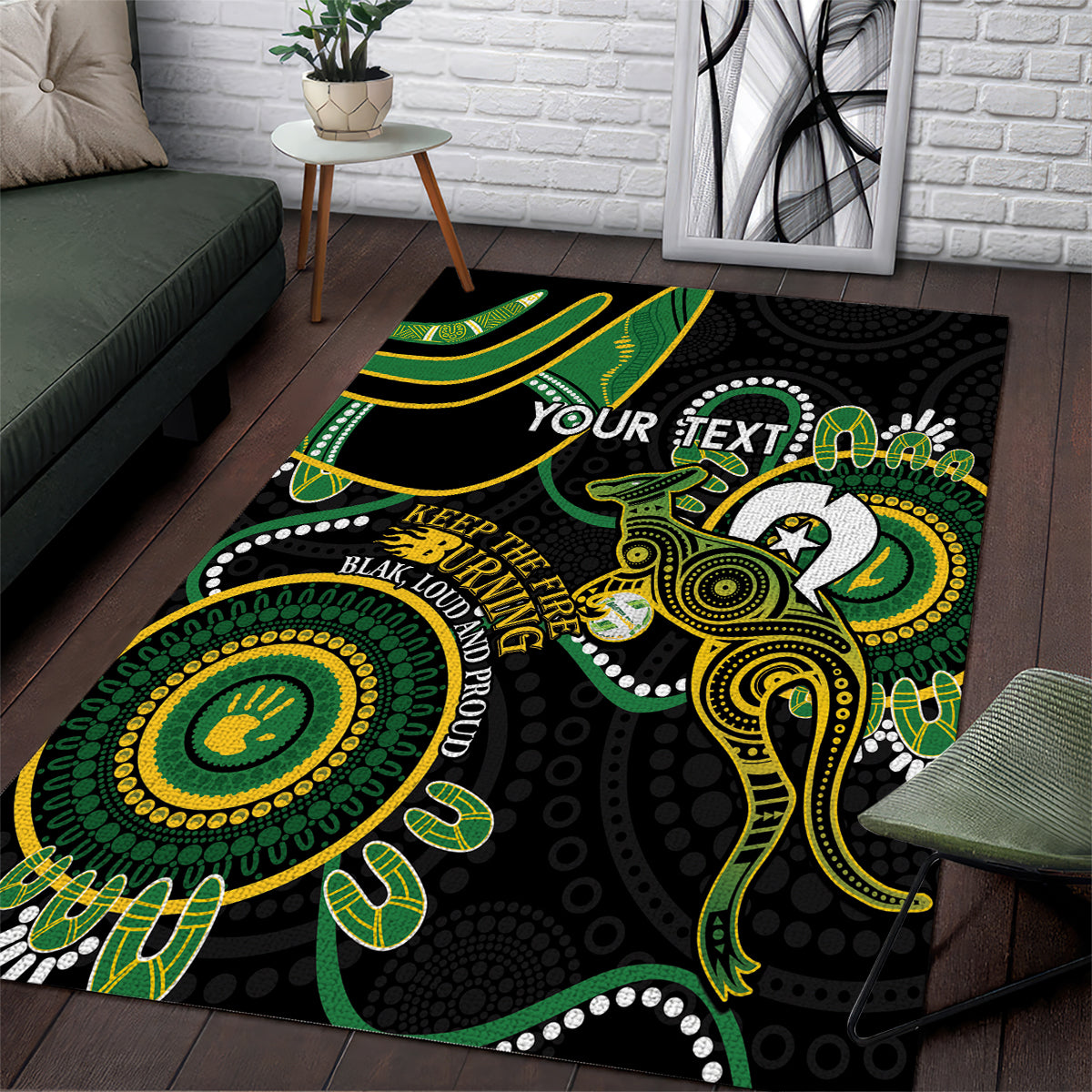 Custom Matildas NAIDOC Week Area Rug Australia Kangaroo Keep The Fire Burning - Black - Vibe Hoodie Shop