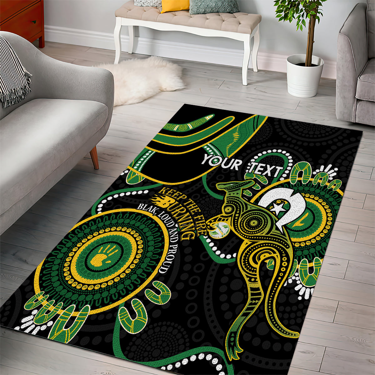 Custom Matildas NAIDOC Week Area Rug Australia Kangaroo Keep The Fire Burning - Black - Vibe Hoodie Shop