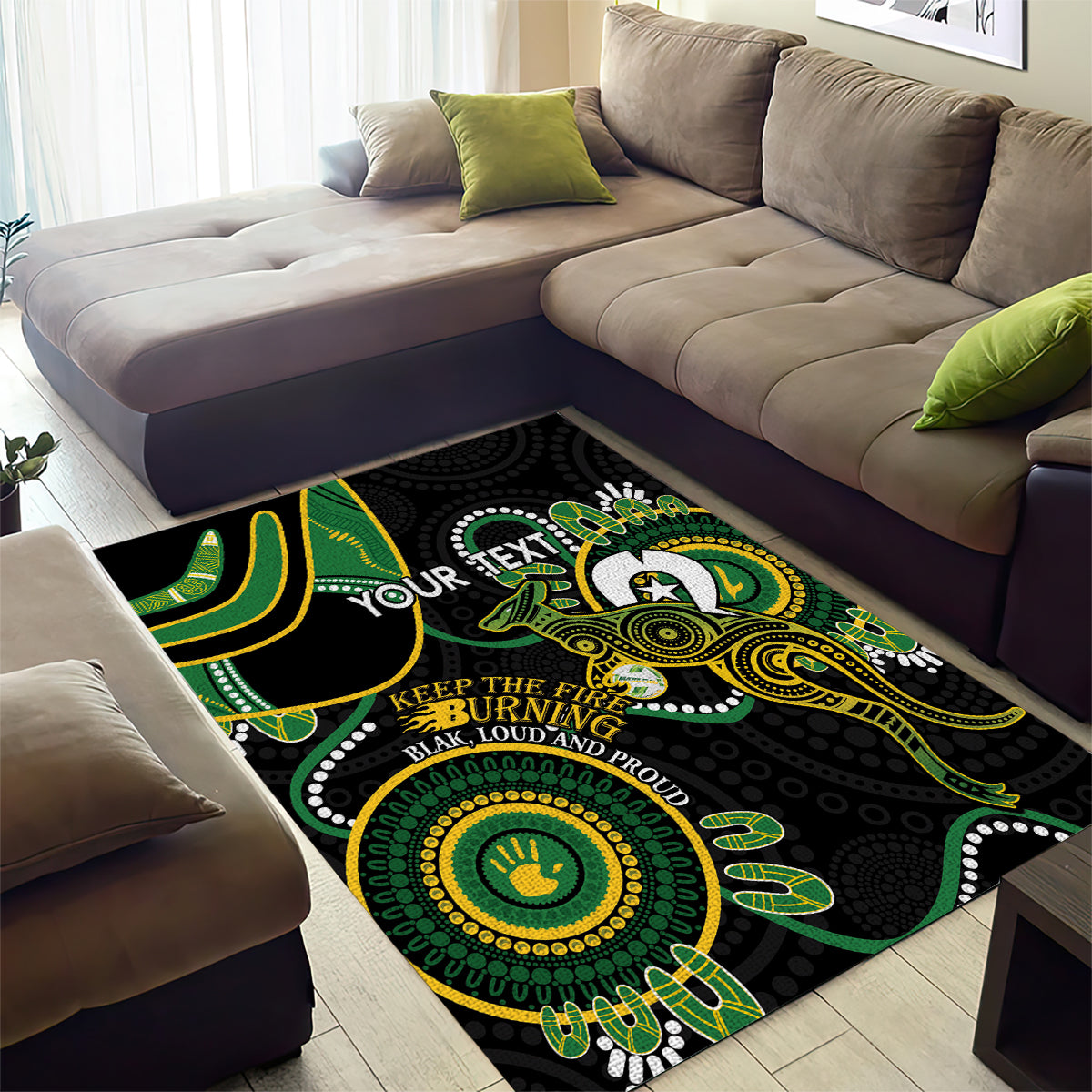 Custom Matildas NAIDOC Week Area Rug Australia Kangaroo Keep The Fire Burning - Black - Vibe Hoodie Shop