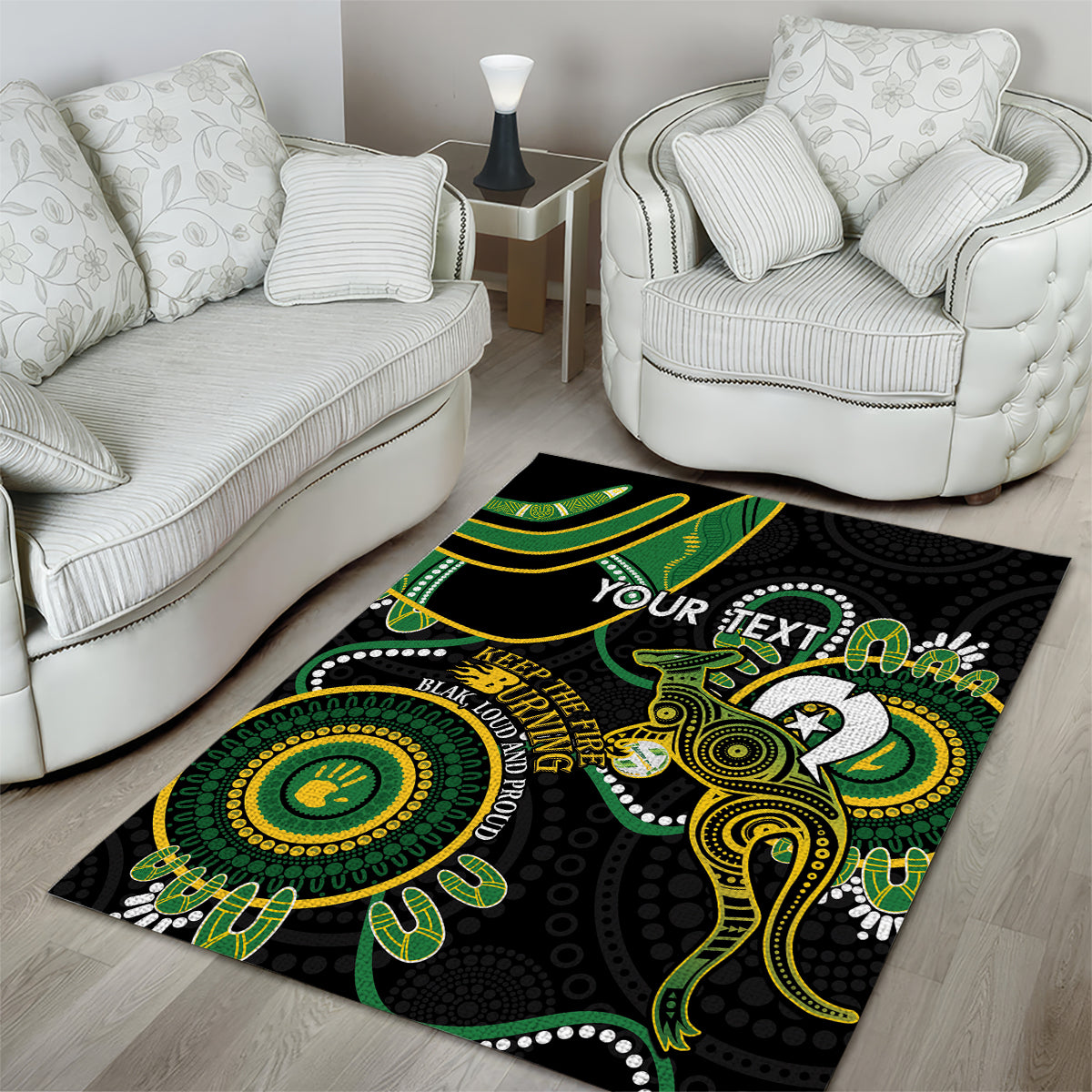 Custom Matildas NAIDOC Week Area Rug Australia Kangaroo Keep The Fire Burning - Black - Vibe Hoodie Shop