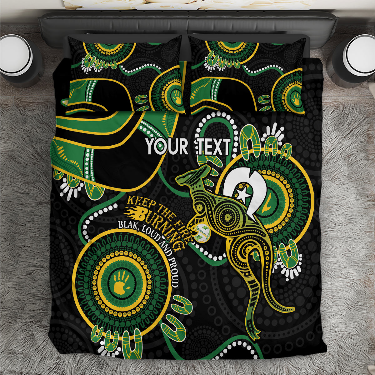 Custom Matildas NAIDOC Week Bedding Set Australia Kangaroo Keep The Fire Burning - Black - Vibe Hoodie Shop