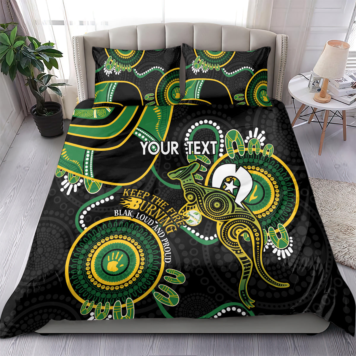 Custom Matildas NAIDOC Week Bedding Set Australia Kangaroo Keep The Fire Burning - Black - Vibe Hoodie Shop