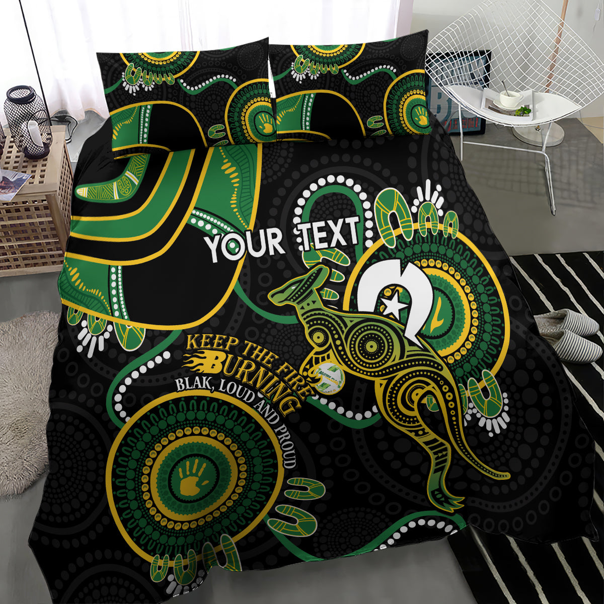 Custom Matildas NAIDOC Week Bedding Set Australia Kangaroo Keep The Fire Burning - Black - Vibe Hoodie Shop