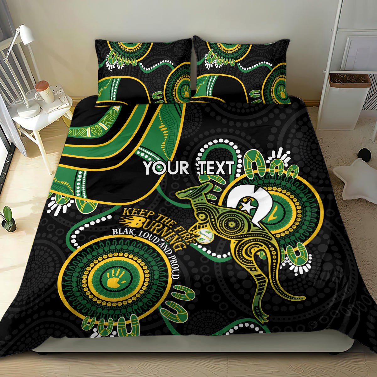 Custom Matildas NAIDOC Week Bedding Set Australia Kangaroo Keep The Fire Burning - Black - Vibe Hoodie Shop