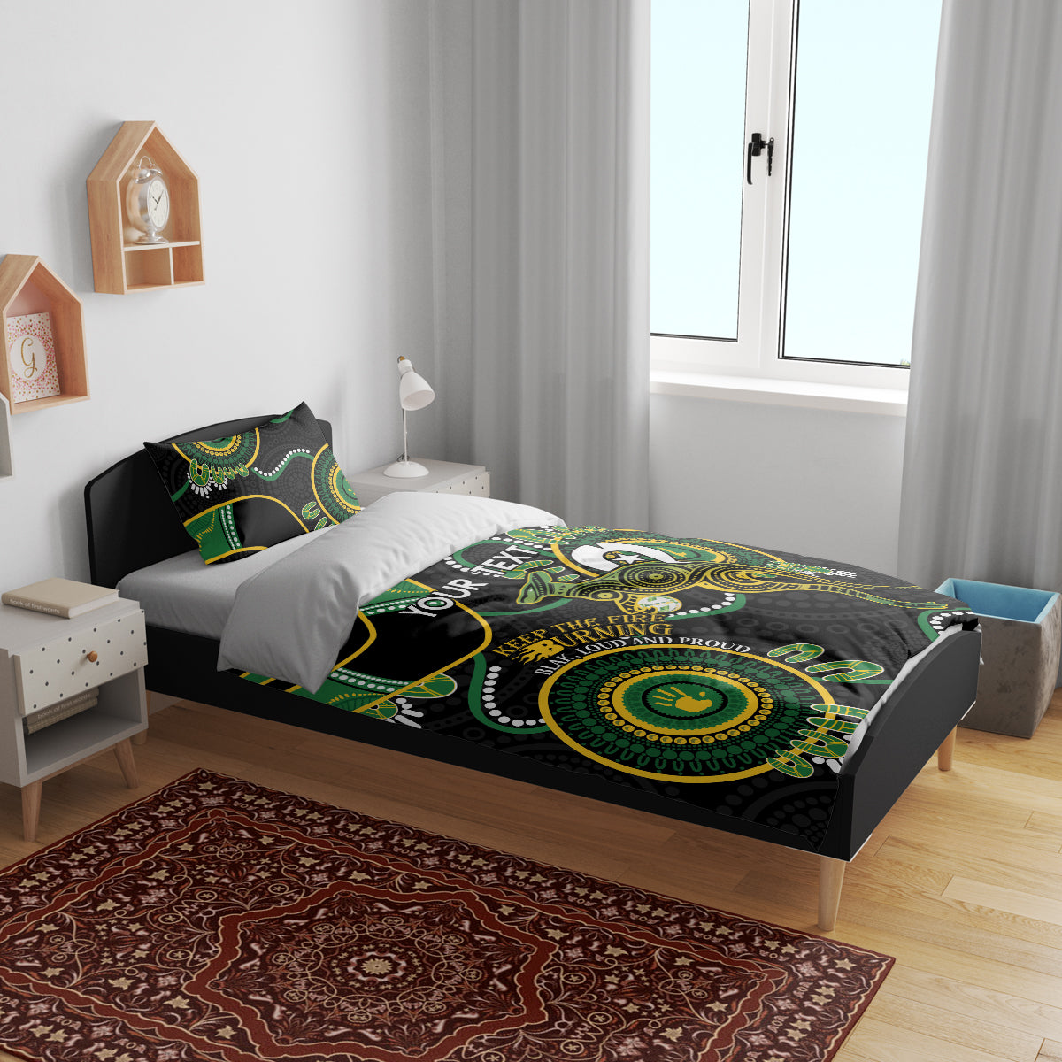 Custom Matildas NAIDOC Week Bedding Set Australia Kangaroo Keep The Fire Burning - Black - Vibe Hoodie Shop