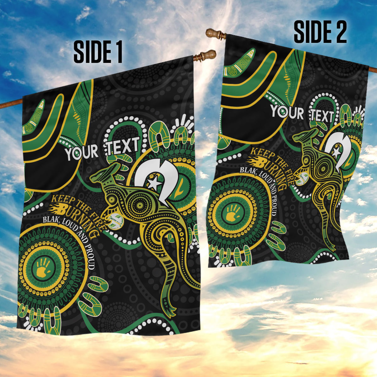 Custom Matildas NAIDOC Week Garden Flag Australia Kangaroo Keep The Fire Burning - Black - Vibe Hoodie Shop