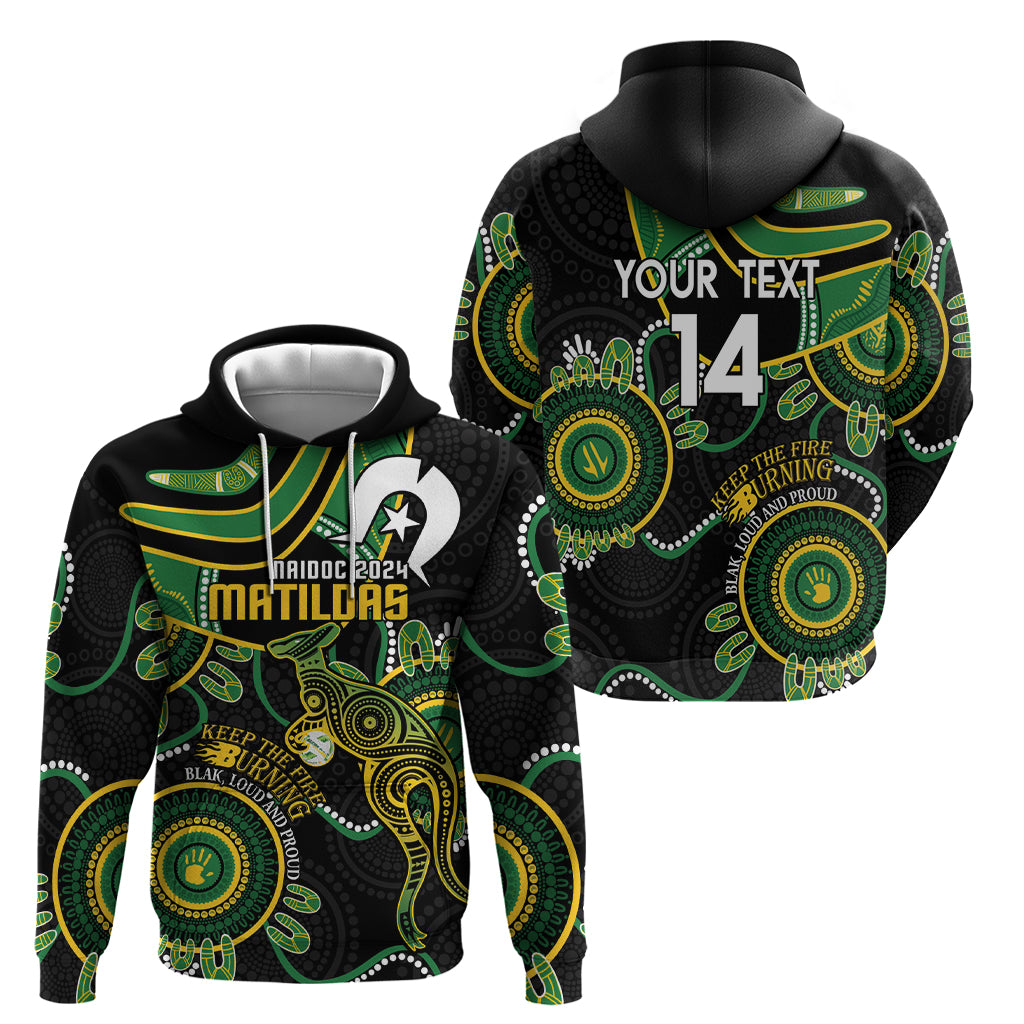Custom Matildas NAIDOC Week Hoodie Australia Kangaroo Keep The Fire Burning - Black - Vibe Hoodie Shop