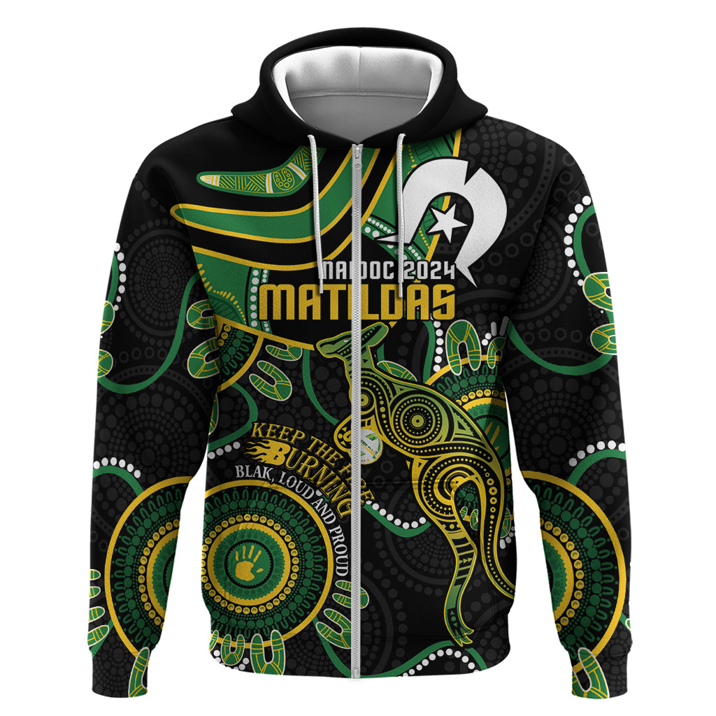 Custom Matildas NAIDOC Week Hoodie Australia Kangaroo Keep The Fire Burning - Black - Vibe Hoodie Shop
