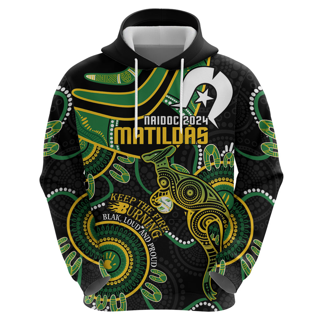 Custom Matildas NAIDOC Week Hoodie Australia Kangaroo Keep The Fire Burning - Black - Vibe Hoodie Shop