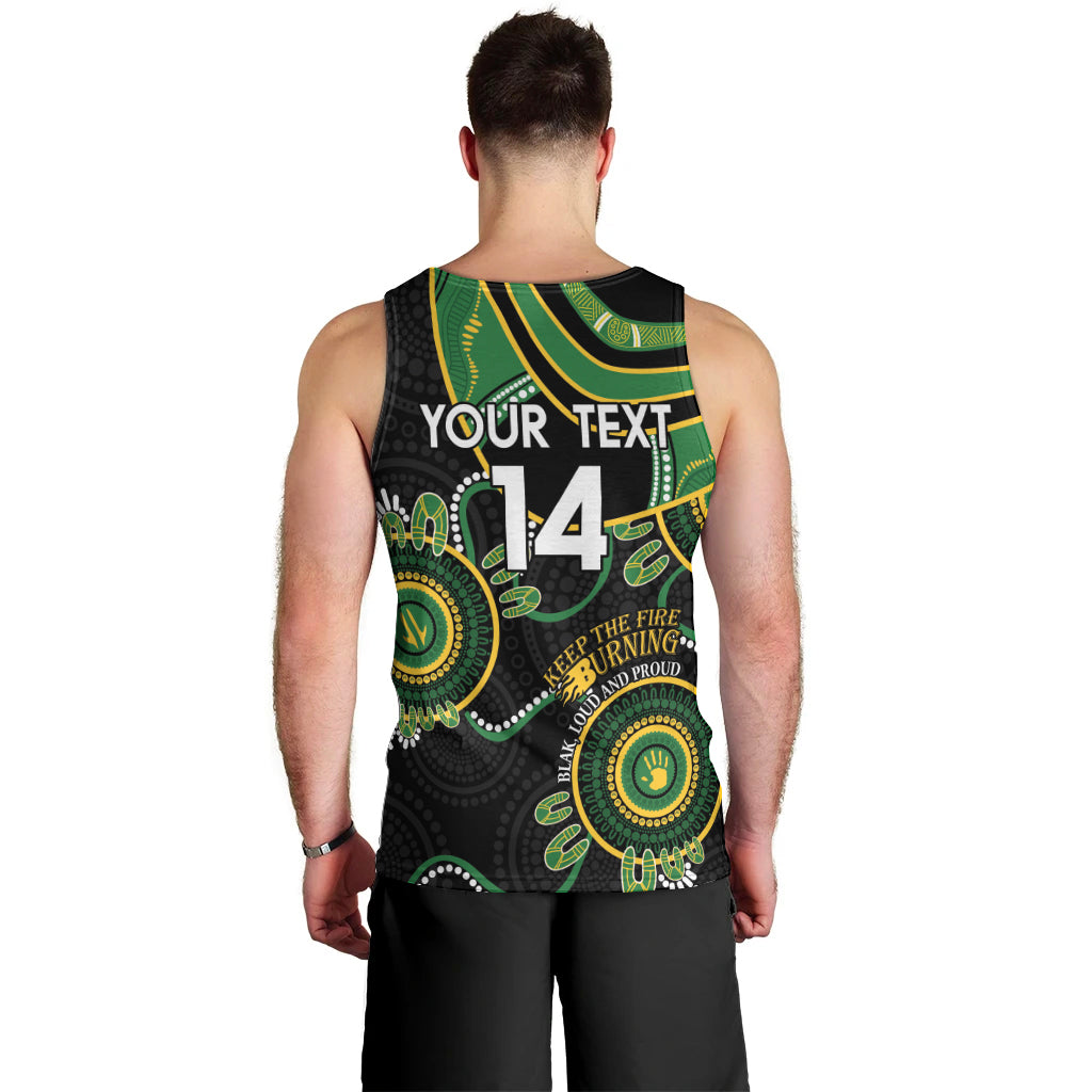 Custom Matildas NAIDOC Week Men Tank Top Australia Kangaroo Keep The Fire Burning - Black - Vibe Hoodie Shop