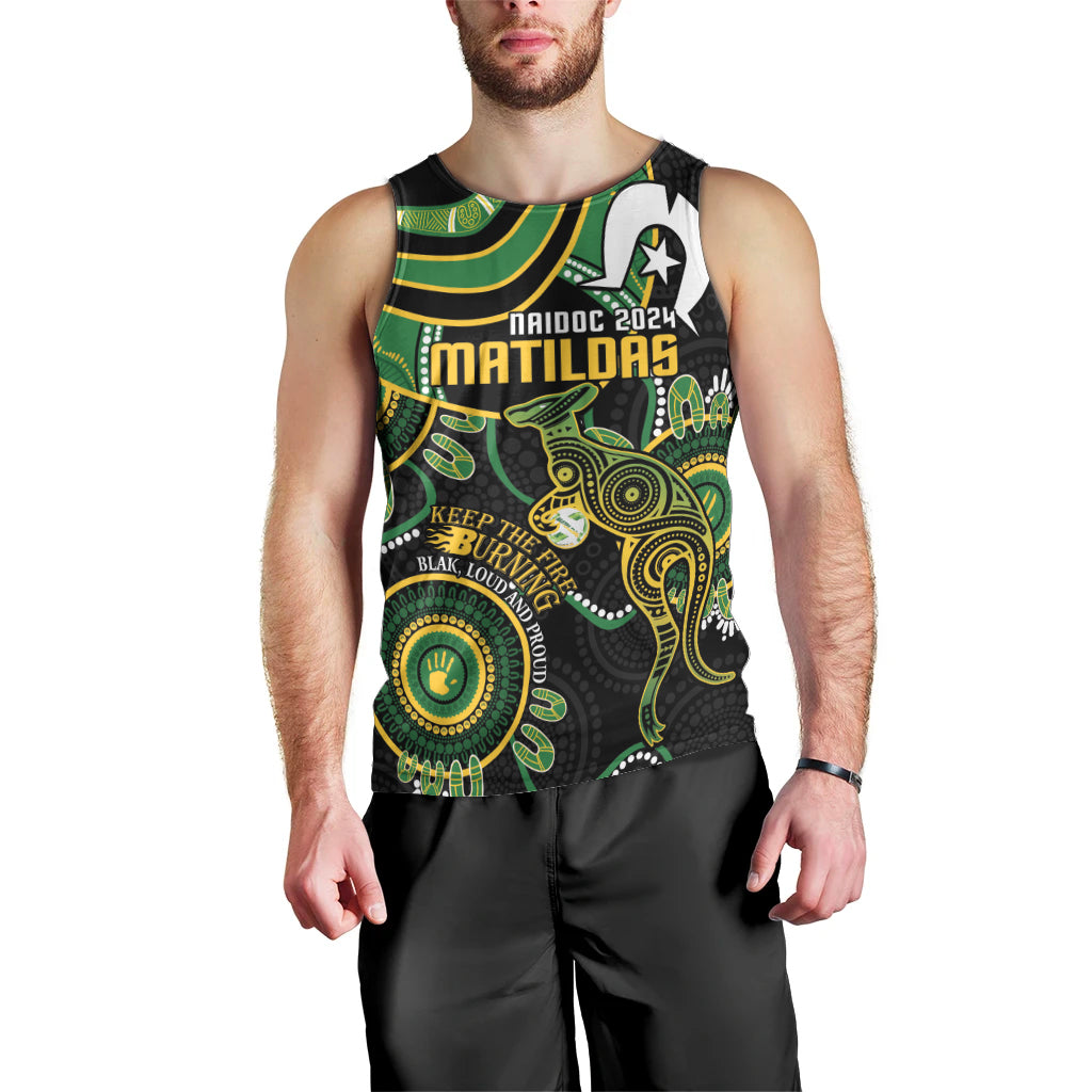 Custom Matildas NAIDOC Week Men Tank Top Australia Kangaroo Keep The Fire Burning - Black - Vibe Hoodie Shop