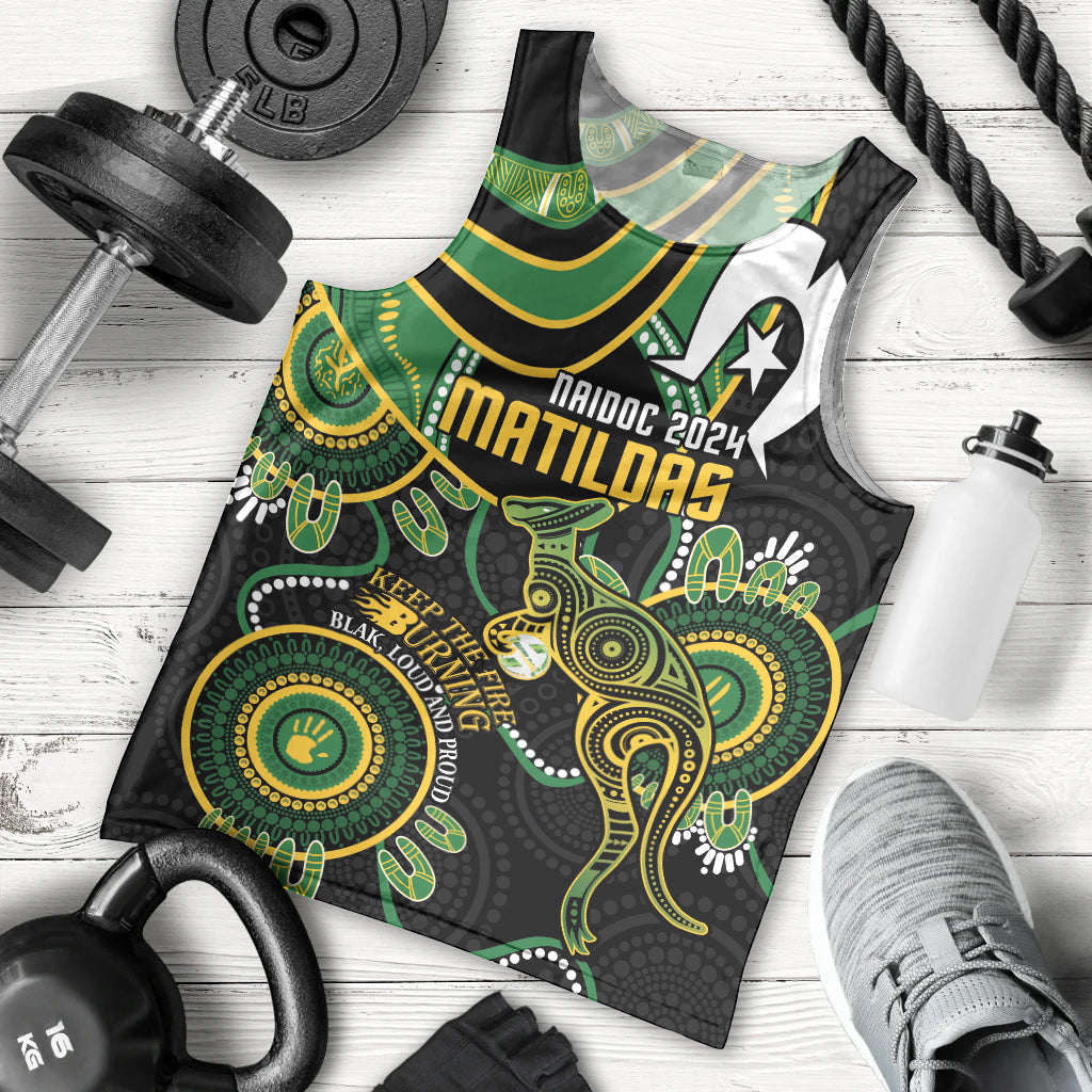Custom Matildas NAIDOC Week Men Tank Top Australia Kangaroo Keep The Fire Burning - Black - Vibe Hoodie Shop