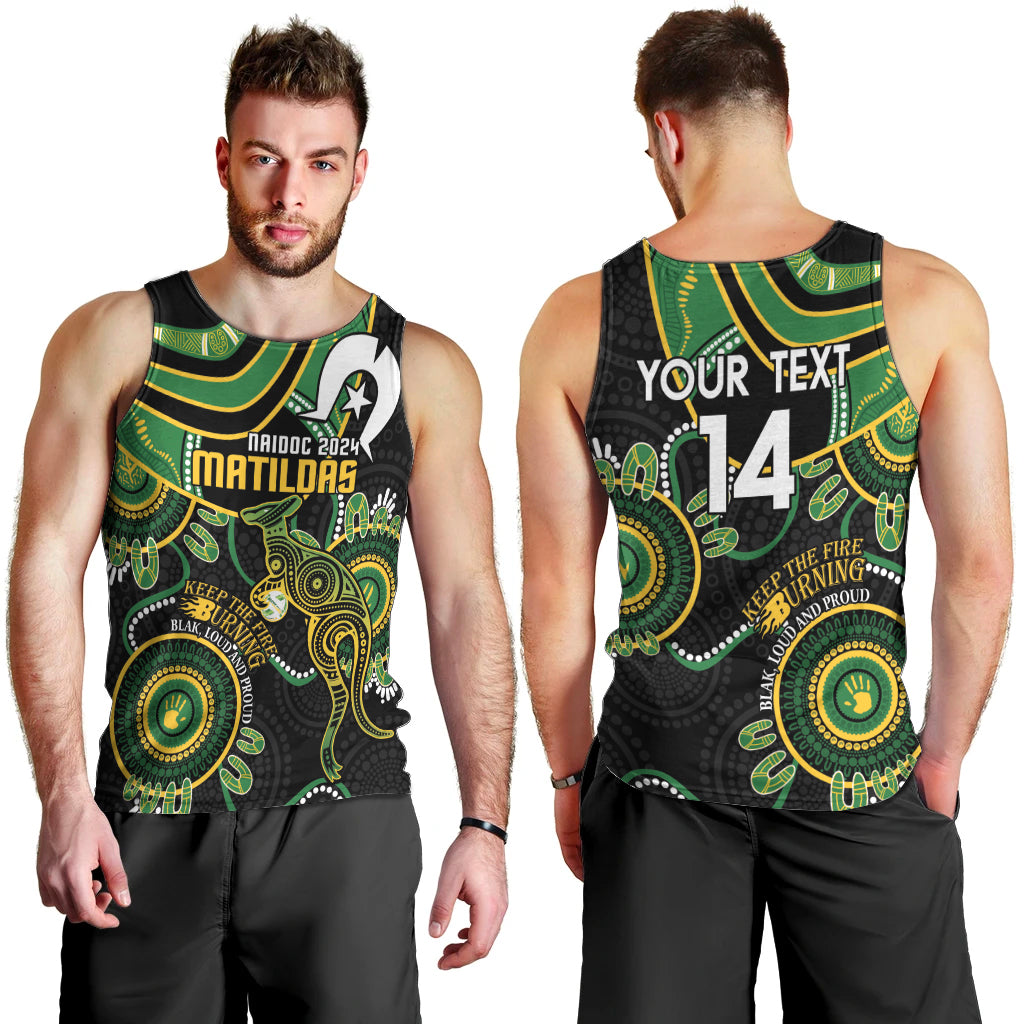 Custom Matildas NAIDOC Week Men Tank Top Australia Kangaroo Keep The Fire Burning - Black - Vibe Hoodie Shop