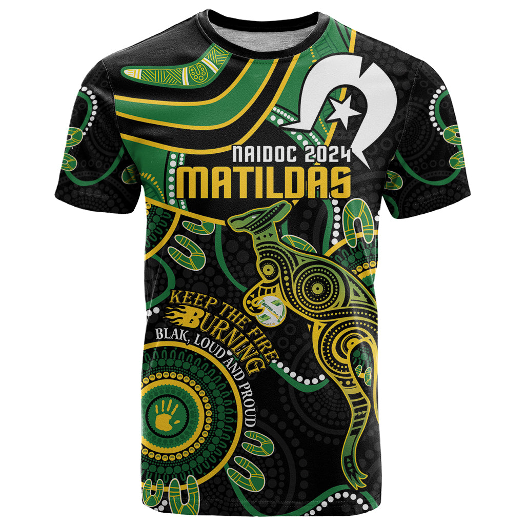 Custom Matildas NAIDOC Week T Shirt Australia Kangaroo Keep The Fire Burning - Black - Vibe Hoodie Shop