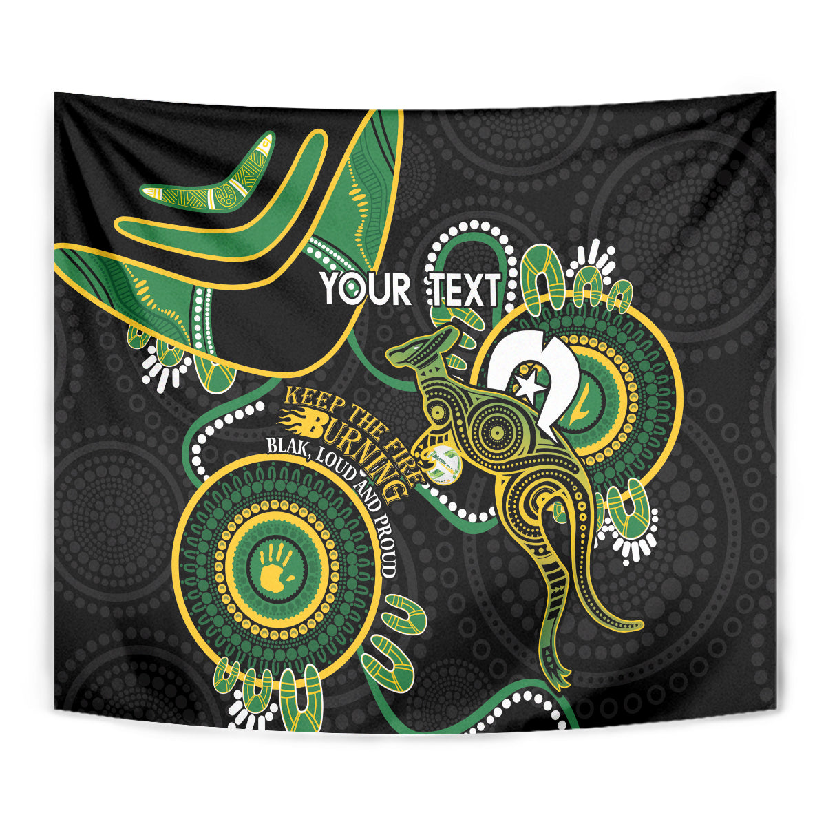 Custom Matildas NAIDOC Week Tapestry Australia Kangaroo Keep The Fire Burning - Black - Vibe Hoodie Shop