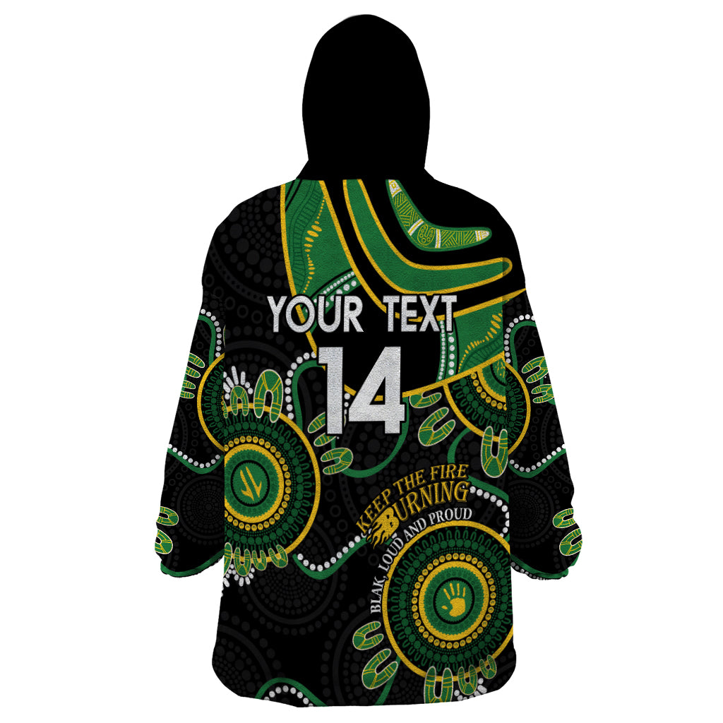 Custom Matildas NAIDOC Week Wearable Blanket Hoodie Australia Kangaroo Keep The Fire Burning - Black - Vibe Hoodie Shop